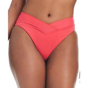Bar III Women's V-Waist High-Leg Bikini Bottom Bright Rose Size Large NWT